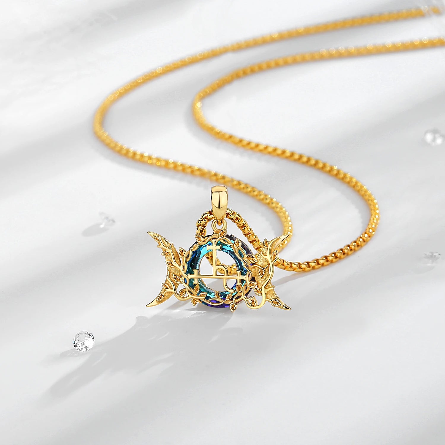 Lilith Sigil Triple Moon Necklace, S925 Silver with 18K Gold
