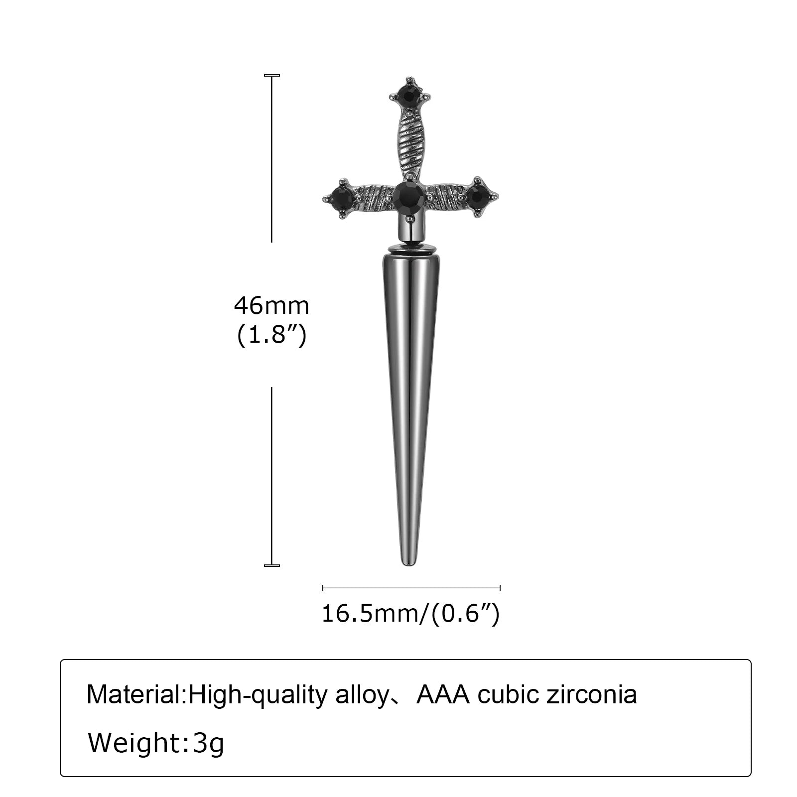 Gothic Sword Shaped Earrings for Men Boys,Metal Black Stone Cross Studs Earrings,Rock Punk Jewelry Anniversary Birthday Gifts - Charlie Dolly