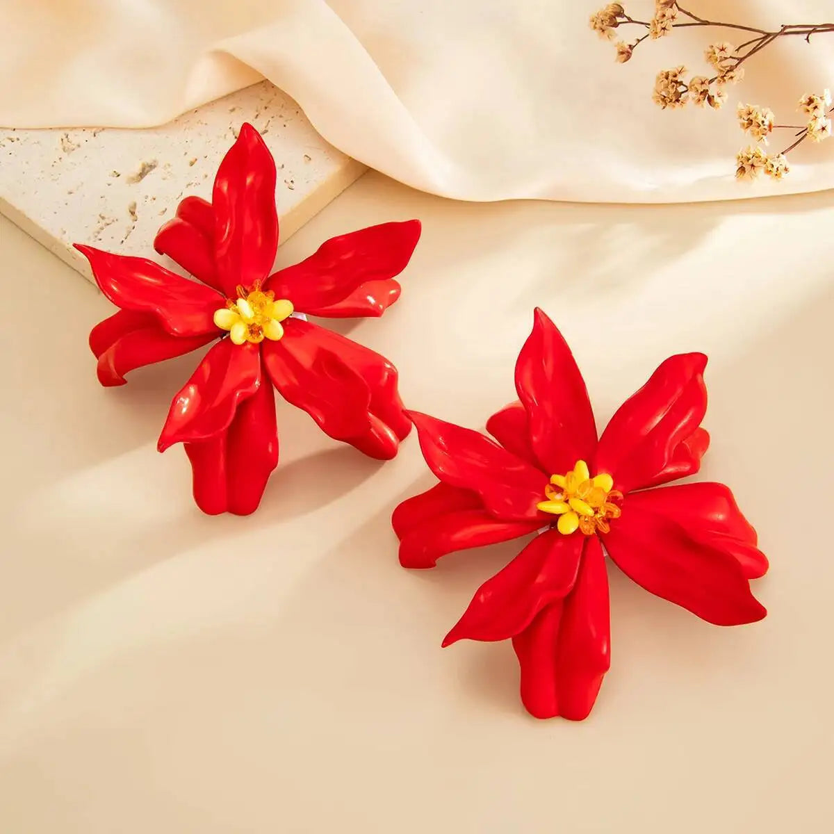 Ingemark Boho Large Petal Flower Drop Earrings for Women 2026 New Trend Exaggerated Pierced Earrings Y2K Daily Party Jewelry