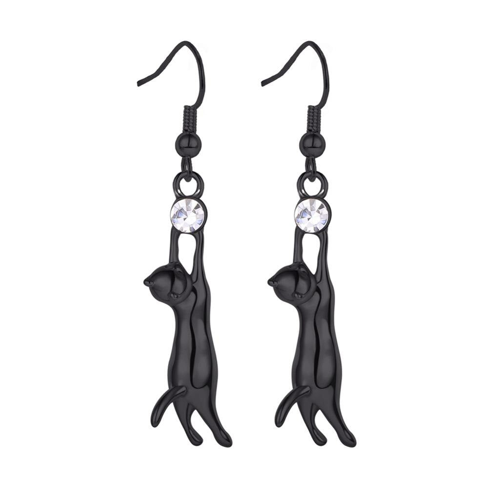 U7 Cat Dangle Earrings For Women Girls Rhinestone Jewelry Best Gift for Cat Person Cute Pet Animal Hook Earring E374 - Charlie Dolly
