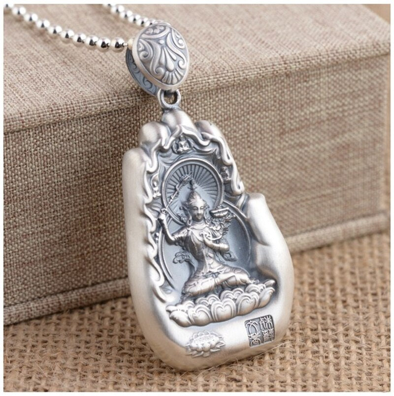 Retro Eight Patronus Buddha Pendant Necklace For Men Jewelry Ethnic Trendy Silver 925 Chain Necklace Male Party Accessories Gift - Charlie Dolly