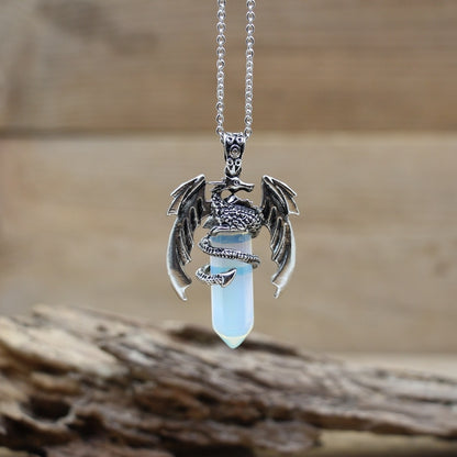 Quartz Dragon Man Necklace Gem Stone Healing Crystal Hexagonal Pendant Lapis Amethysts Animal Vintage Jewelry for Women
