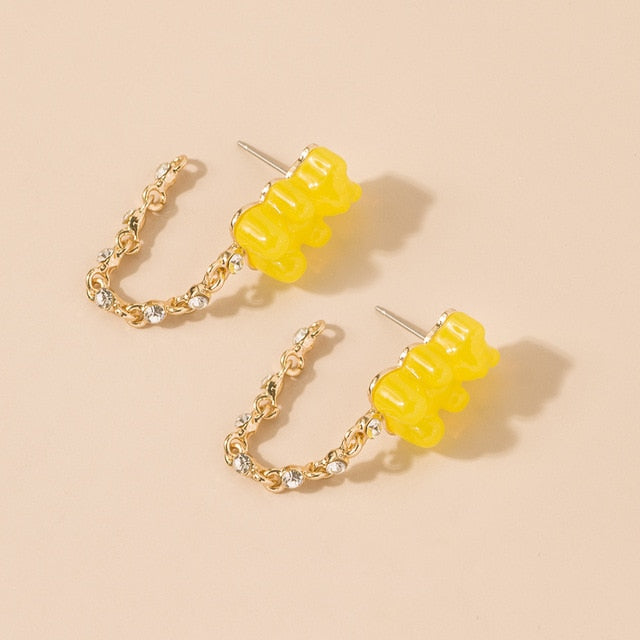 Cute Acrylic Candy Gummy Bear Dangle Earrings for Women Rainbow Bear CZ Hoop Earrings 2022 Korean Fashion Sweet Girl Jewelry - Charlie Dolly