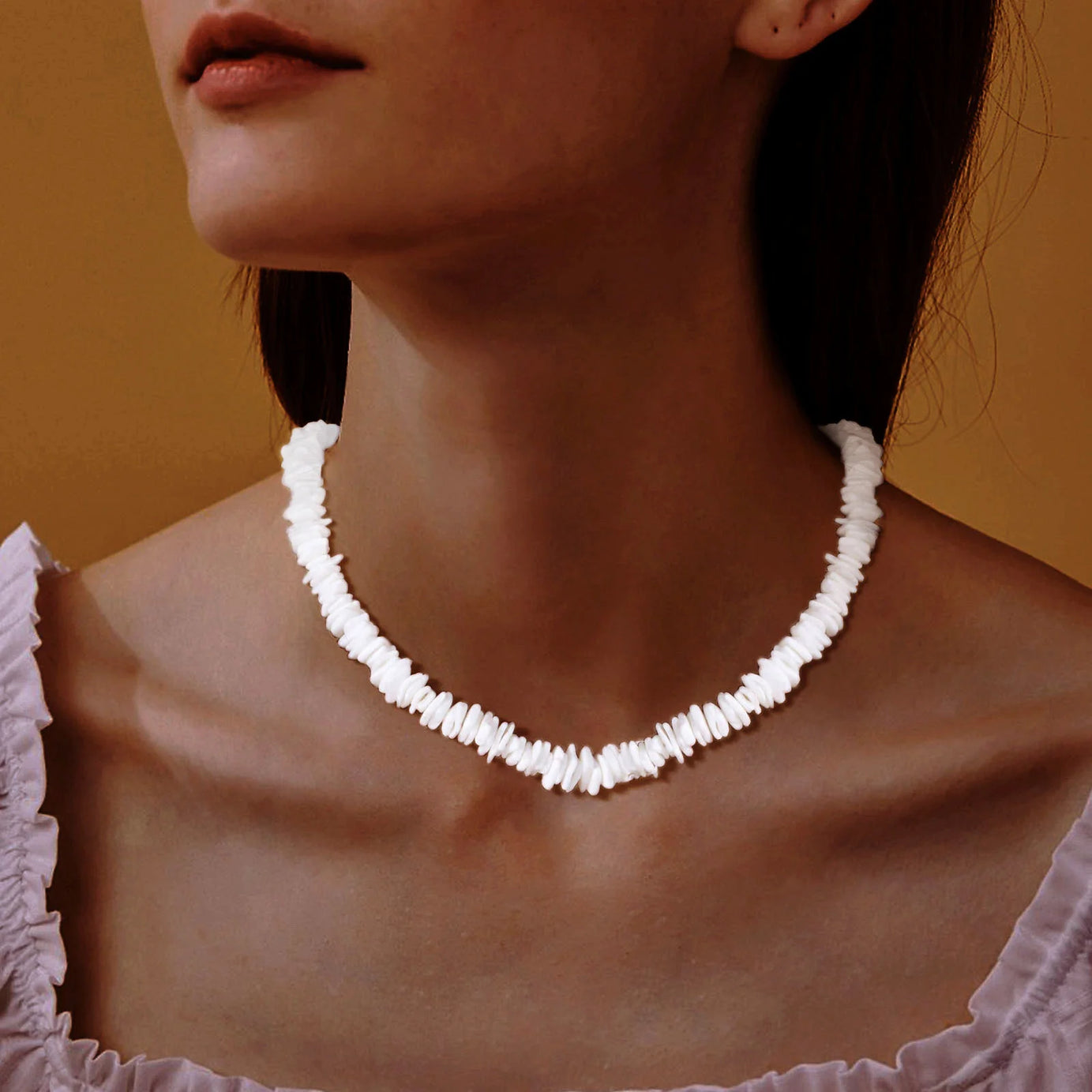 Hawaiian White Puka Shell Chain Choker Necklace