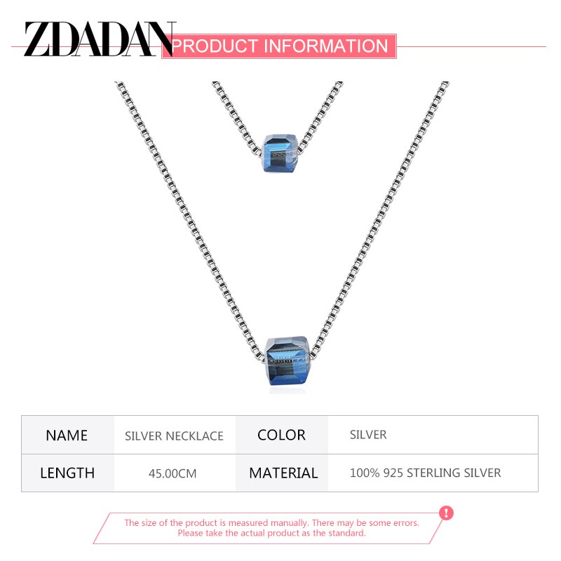 ZDADAN 925 Sterling Silver Square Crystal Necklaces For Women Fashion Wedding Jewelry Gift - Charlie Dolly