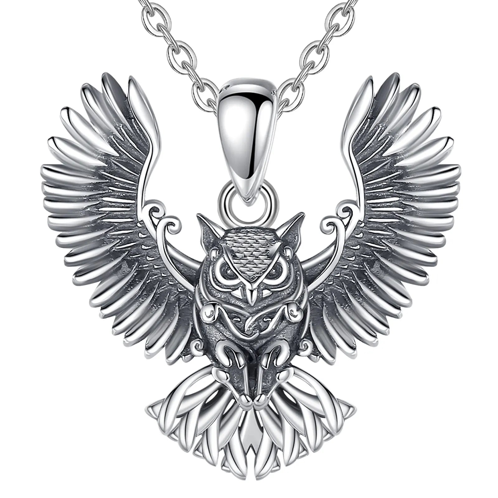 Eudora 925 Sterling Silver Cool Owl Necklace for Women Man Vintage Hip Hop Owl Amulet Pendant Personality Jewelry Party Gift