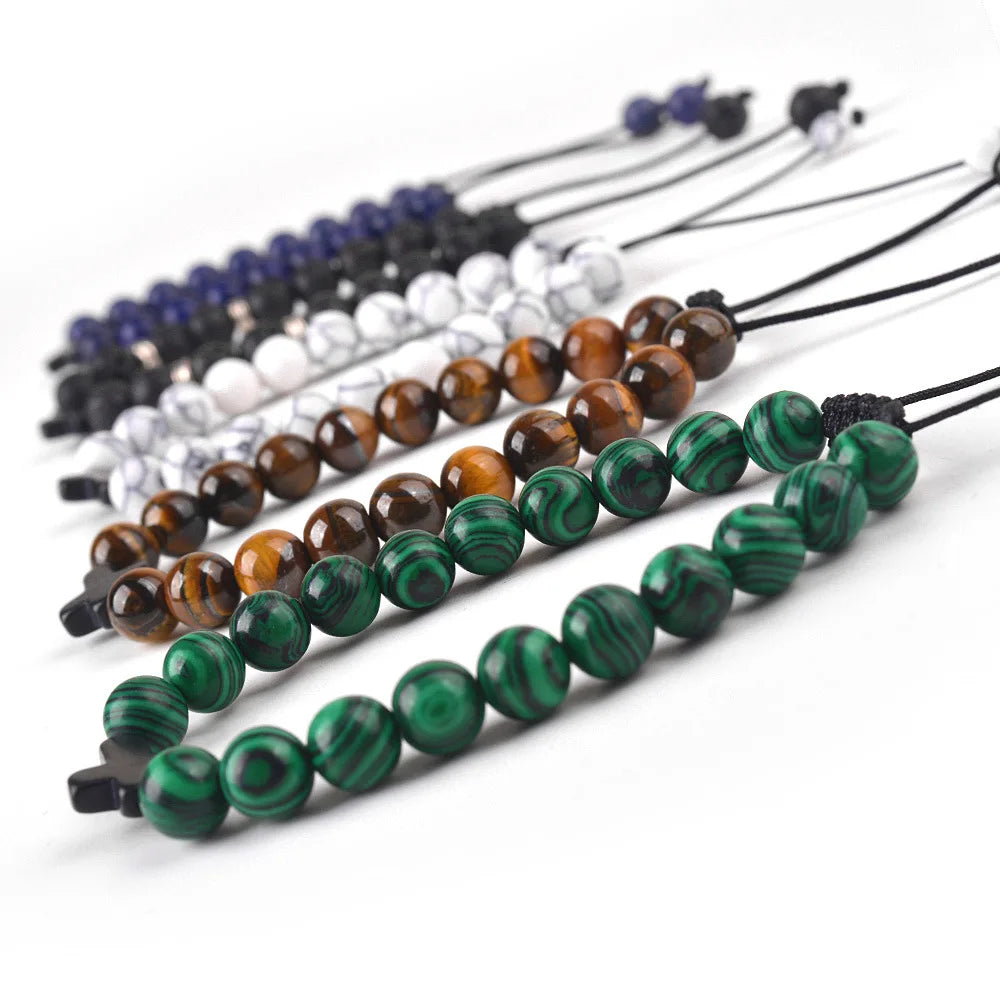 Tiger Eye Stone Beaded Bracelet, Handwoven Cross Knot Couple Set, Natural Gemstone Unisex Boho Chic Jewelry Gift for Men Women