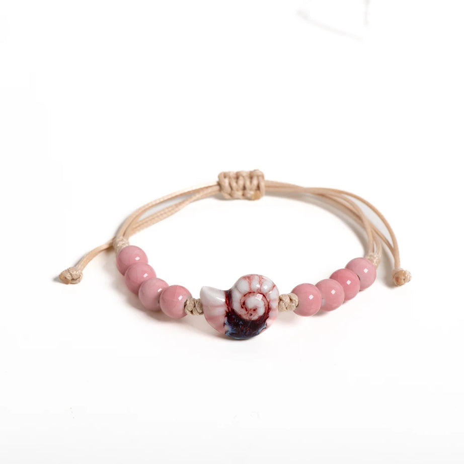 Handmade Pink Snail Shell Ceramic Boho Bracelet