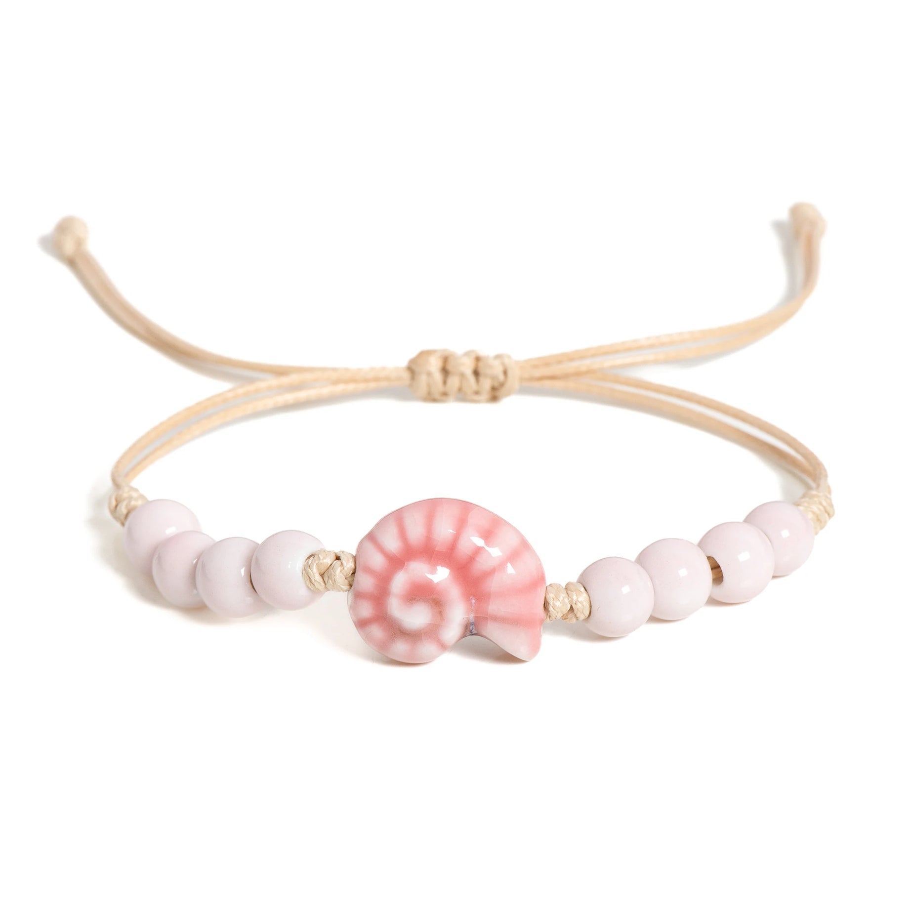 Handmade Pink Snail Shell Ceramic Boho Bracelet