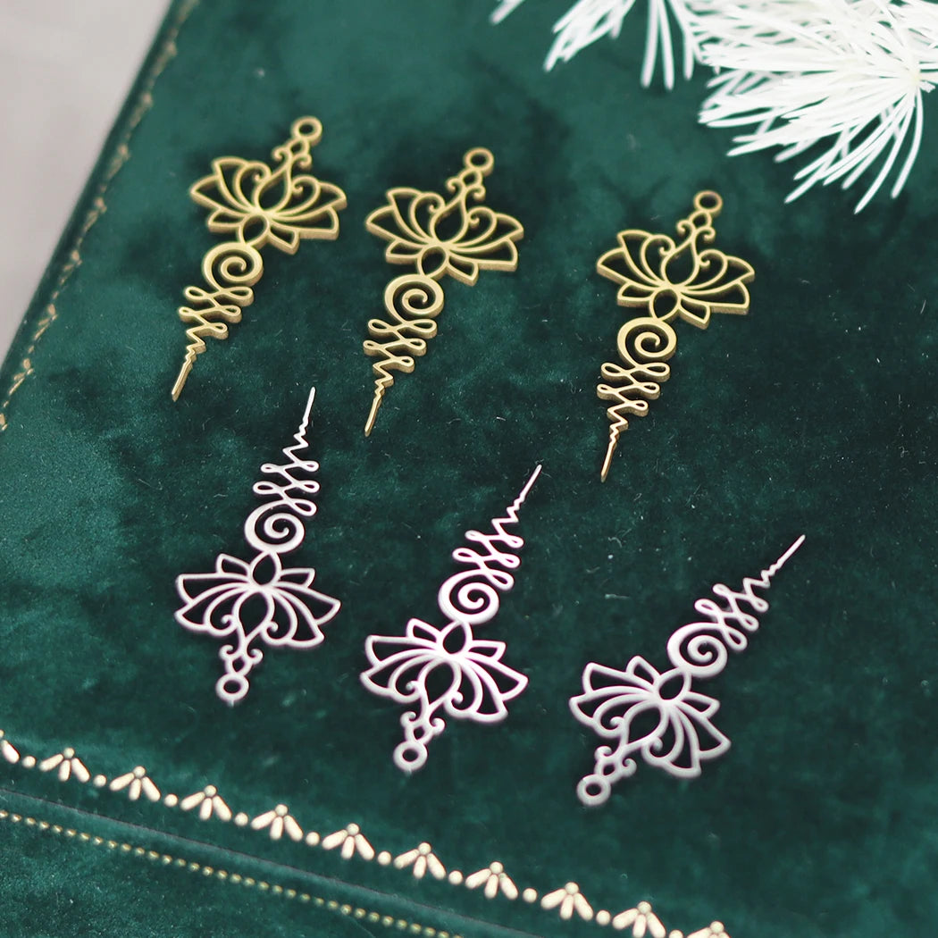 3pcs Exquiaite Amulet Moon Lotus Flower Charms DIY Craft Earrings Necklace Jewelry Making Yogo Buddhism Stainless Steel Pendant