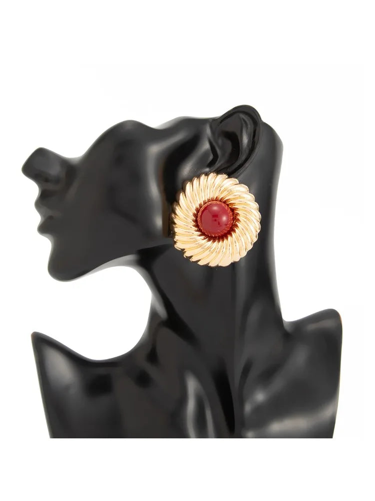 New Trendy Geometric Big Spiral Stud Earrings Women Boho Inlaid Resin Acrylic Beads Earrings Vacation Jewelry Accessories