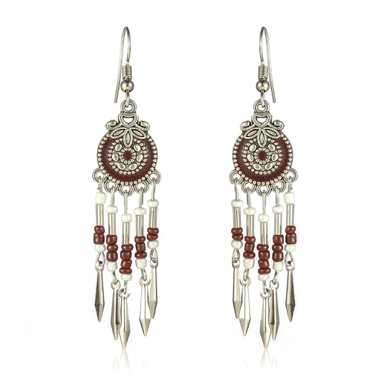 Bohemian Cute Drop Dangle Earrings For Women Geometric Enamel Handmade Beads Tassel Vintage Boho Earrings Jewelry Pendientes