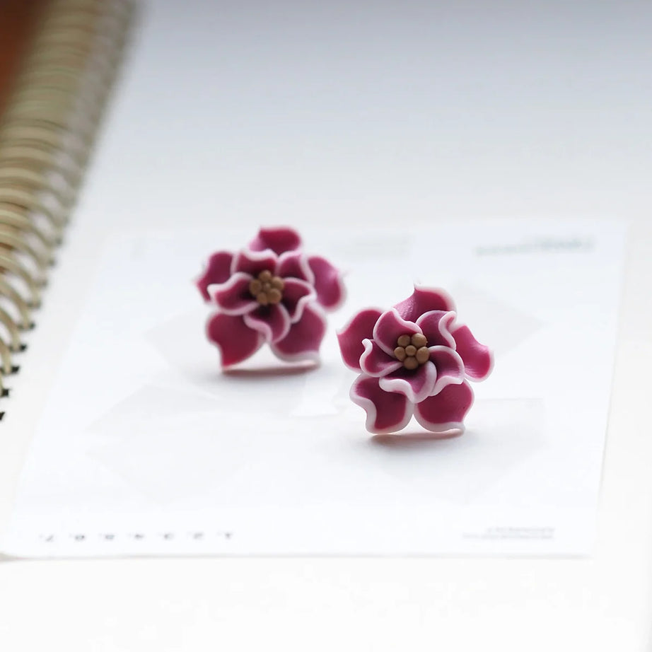 3D Clay Flower Statement Stud Earrings Jewelry