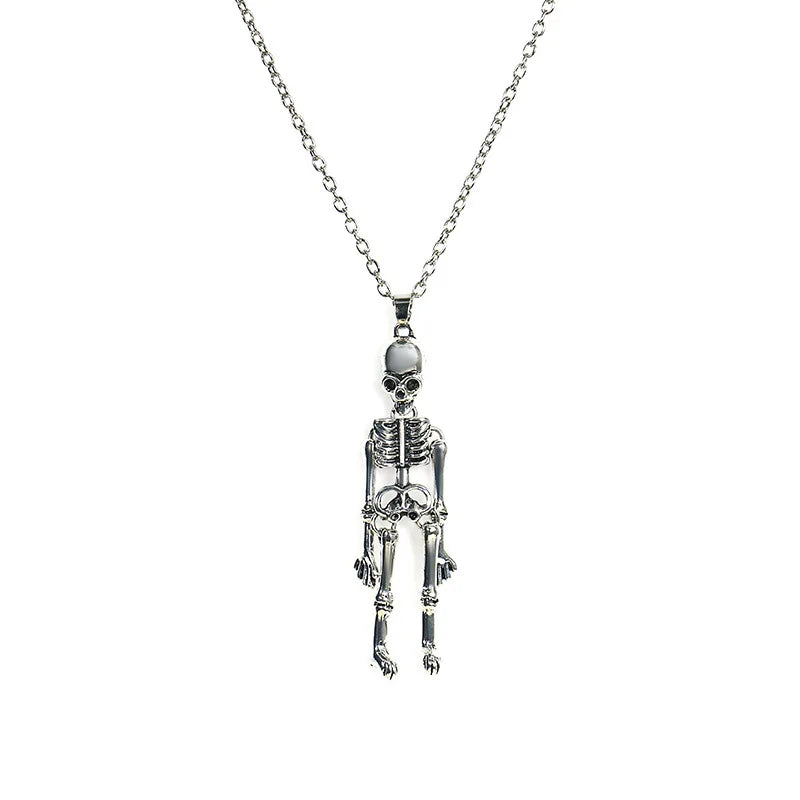 Retro Punk Skeleton Ghost Pendant Necklace Halloween Skull Necklace Long Sweater Chain Accessories for Women Men Teen Party Gift - Charlie Dolly