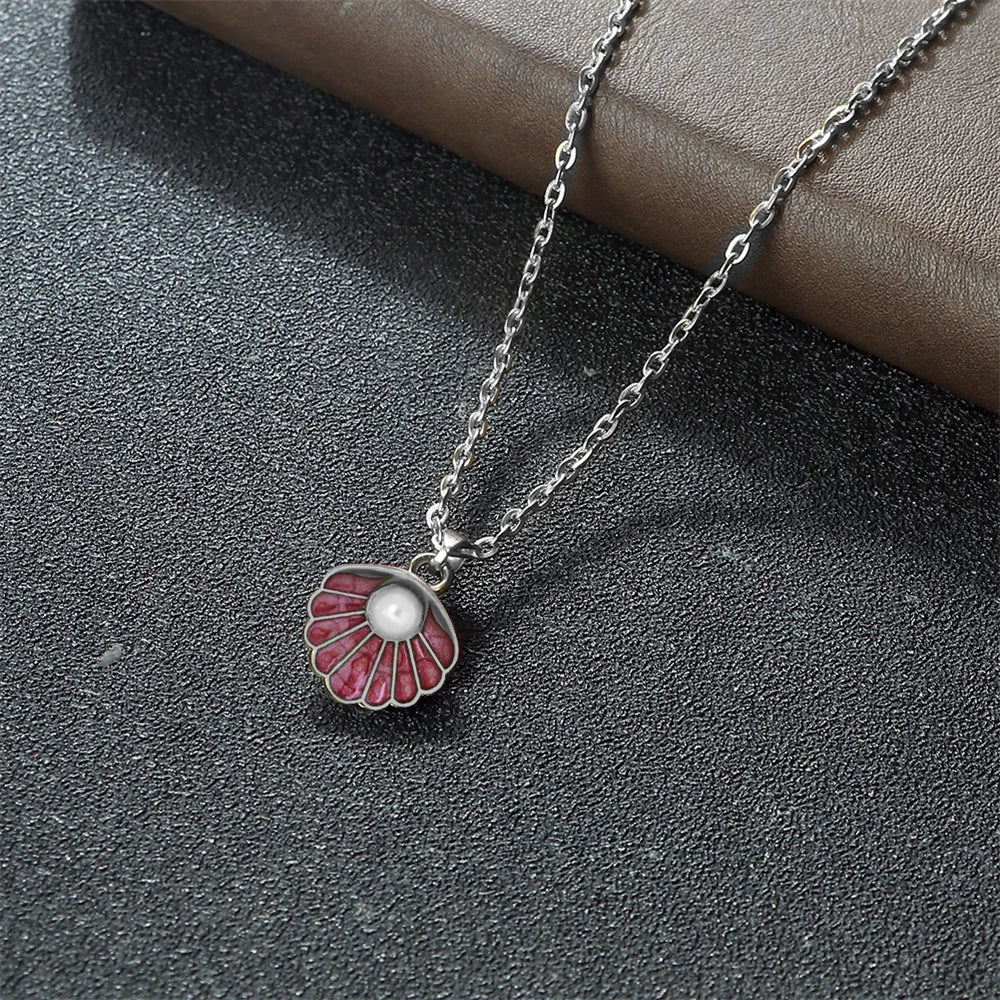 Boho Shell with Pearl Pendant Necklace Adjustable Alloy O-Chain Lobster Clasp Summer Seaside Beach Fashion Jewelry Gift For Girl