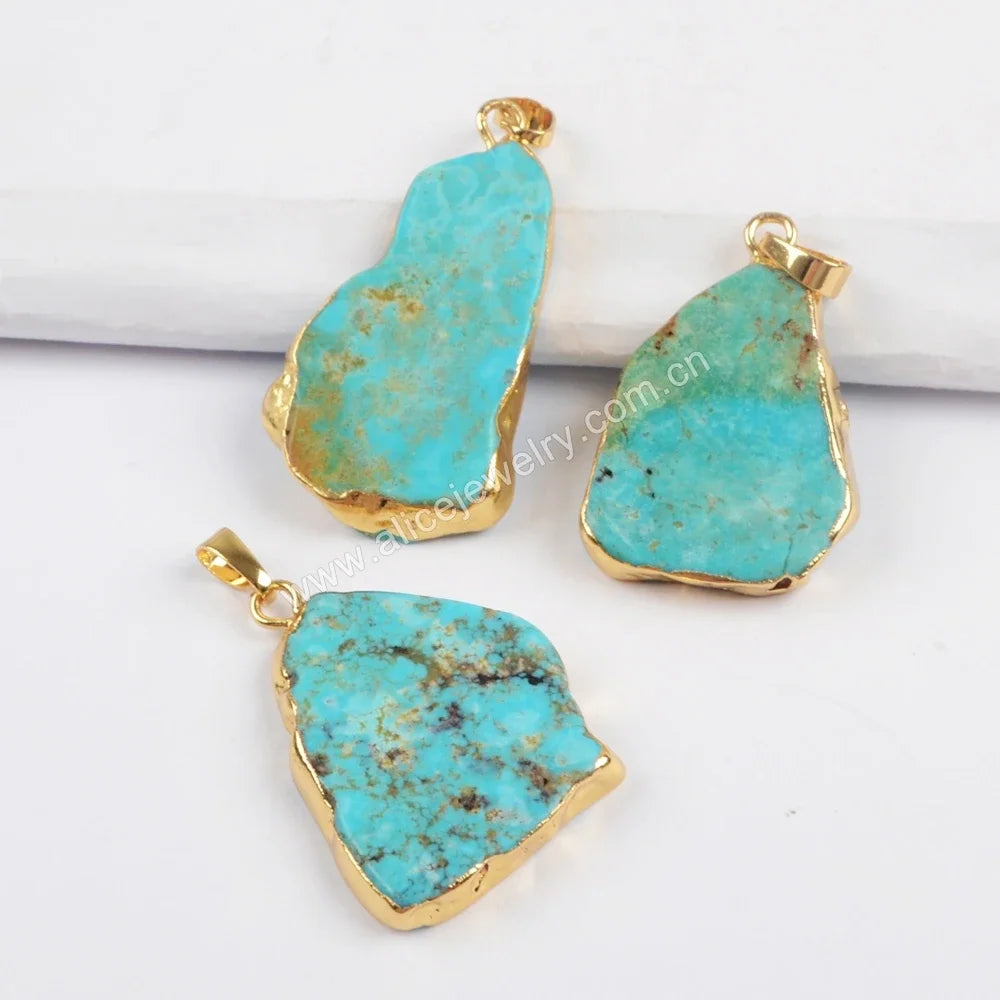 Unique Irregular Natural Turquoise Slice Pendant Golden/Silver Color Charm For Women Boho Jewelry Accessories DIY Necklace