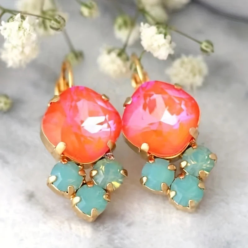 Elegant Boho Chic Gemstone Earrings, 925 Silver Plated Drop Design, Stylish Gift for Women