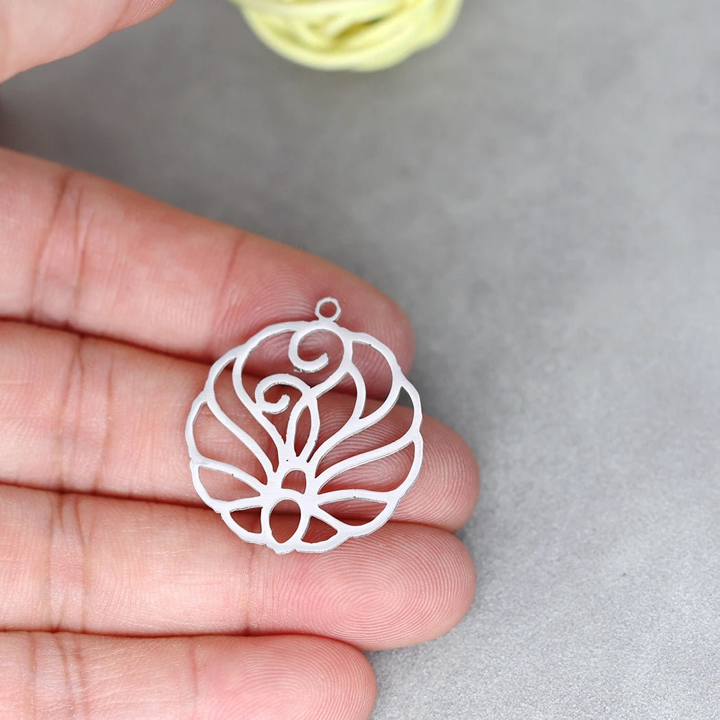 3pcs Exquiaite Amulet Moon Lotus Flower Charms DIY Craft Earrings Necklace Jewelry Making Yogo Buddhism Stainless Steel Pendant