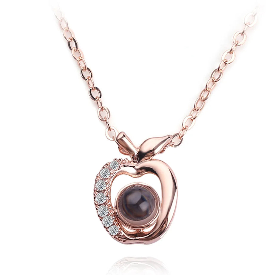 Projection Necklace, I Love You in 100 Languages, Zircon Heart Pendant Gift