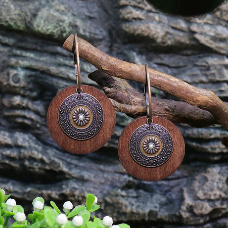 Wooden Bead Flower Leaf Long Tassel Earrings Jewelry