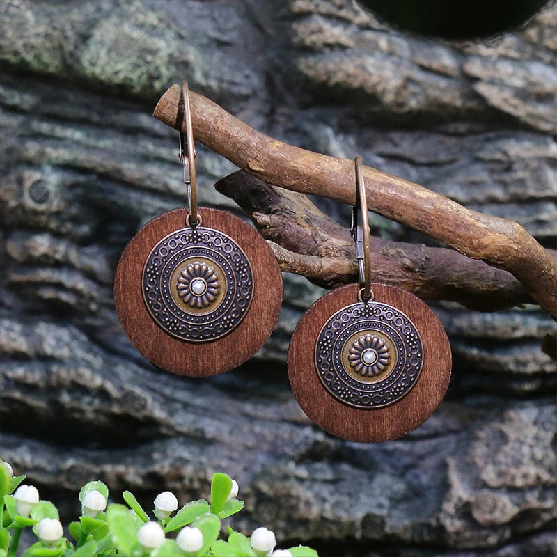 Ethnic Vintage Bohemian Drop Danlge Women's Earrings Bead Wooden Tassel Round Geometric Flower Leaf Long Boho Earrings Jewelry