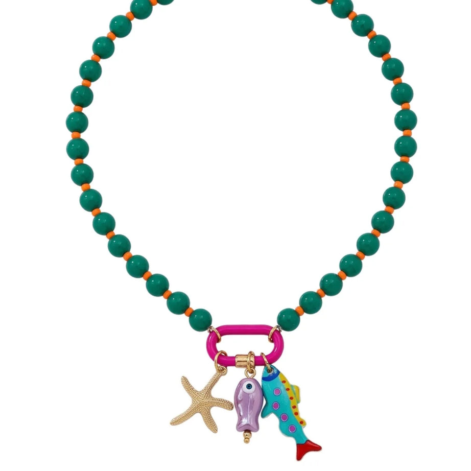 Fish, Starfish and Shell Colorful Handmade Boho Necklace