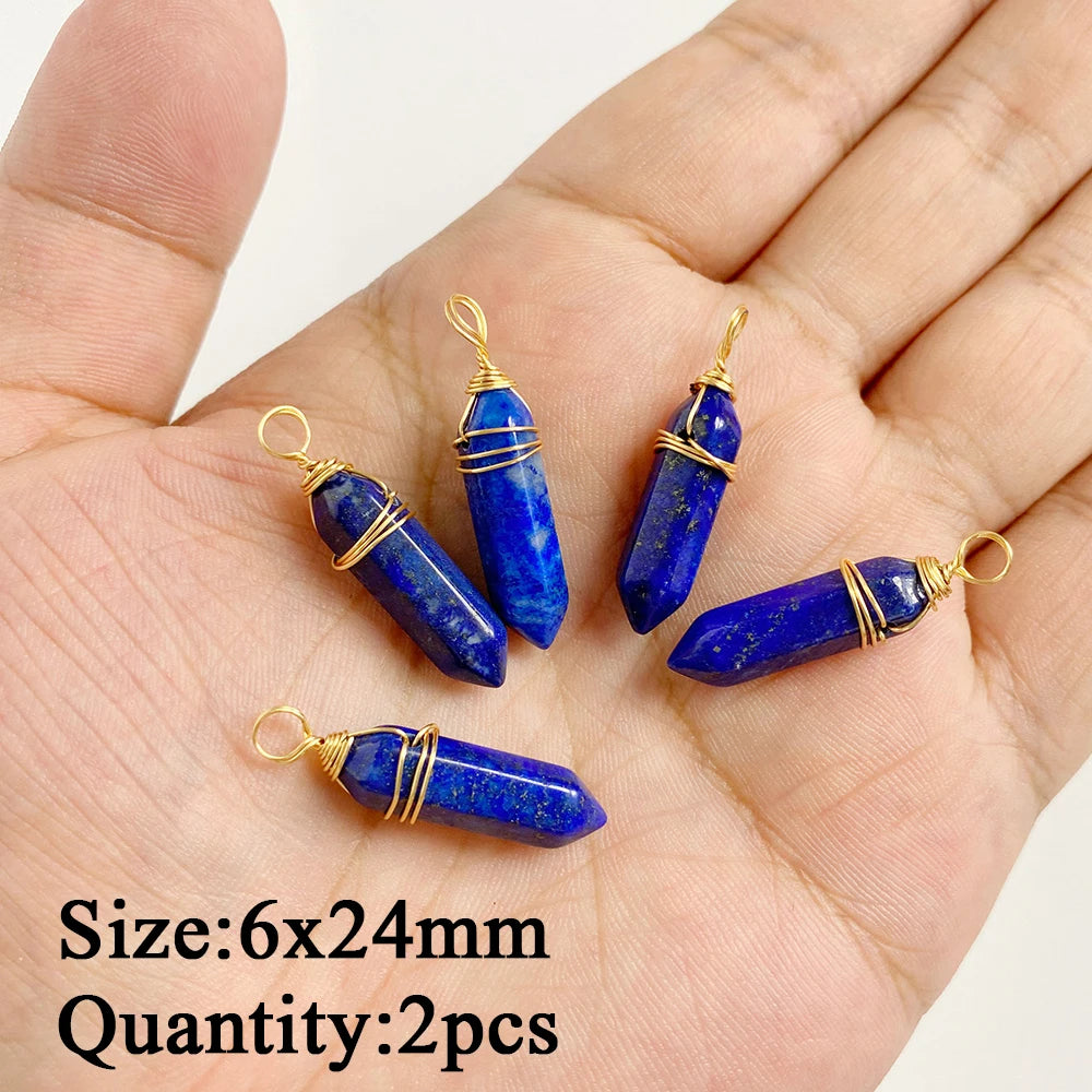 Natural Lapis Lazuli Pendant Blue Heart Square Oval Bullet Stone Charms For Jewelry Making Necklace Earrings Bracelet DIY 2PCS