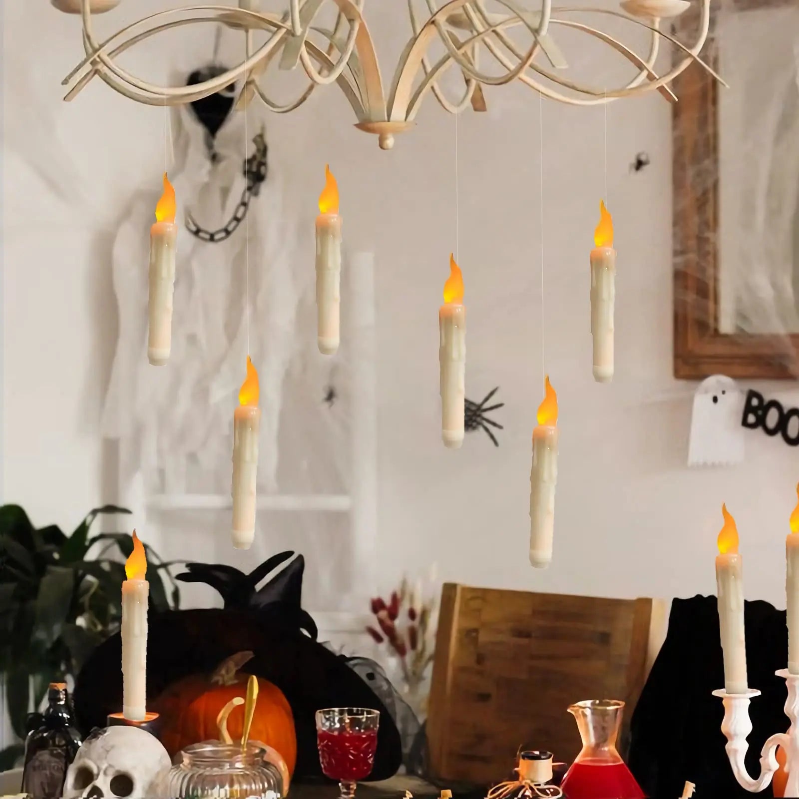 Floating LED Candles with Remote Control Witch Halloween Decor for Party Supplies Birthday Wedding 2024 Christmas Home Bedroom - Charlie Dolly