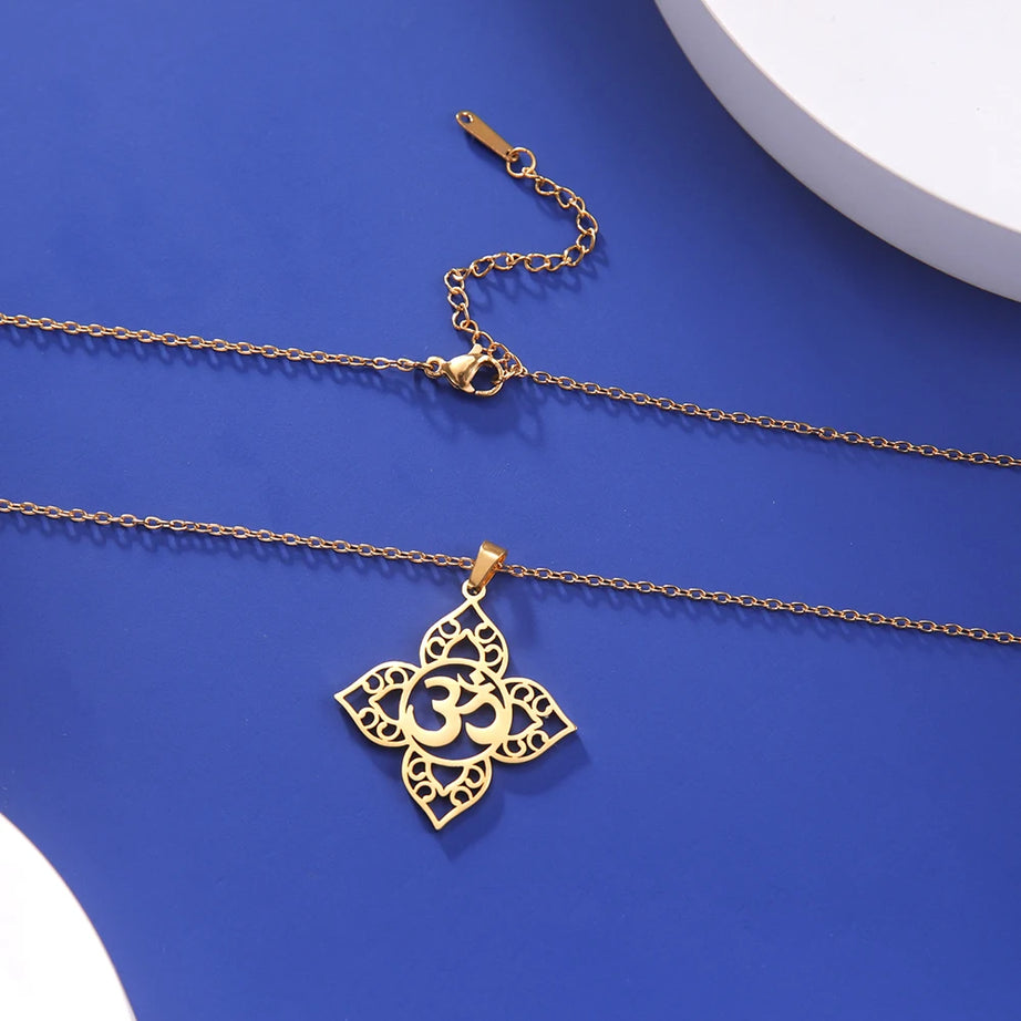 Lotus Mandala OM Symbol Spiritual Amulet Necklace