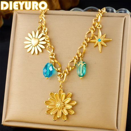 Gold Lotus Flower & Butterfly Pendant Necklace, Stainless Steel Boho Transformation Talisman