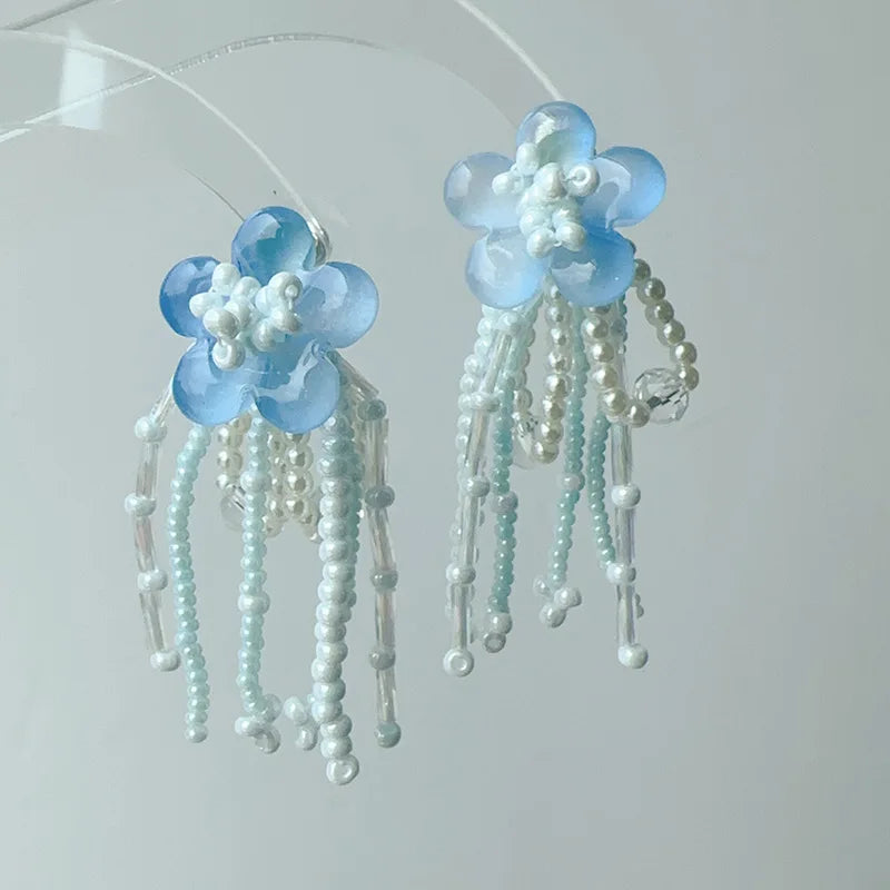 Original Design Exaggerate Flowers Earrings Elegant Floral Tassel Long Earrings Boho Style Earrings Wholesale Custom Packaging