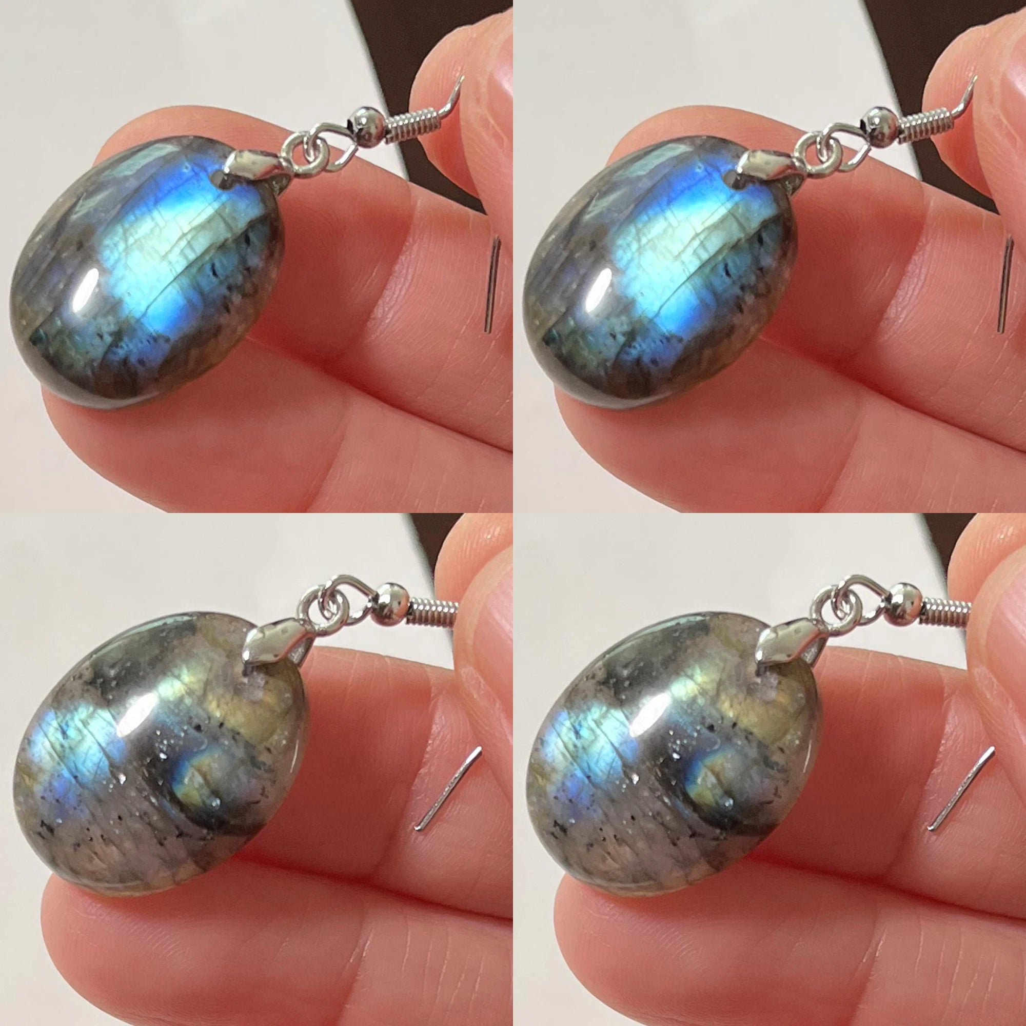 Women Men Irregular Shape Bead Natural Stone Blue Labradorite Earrings