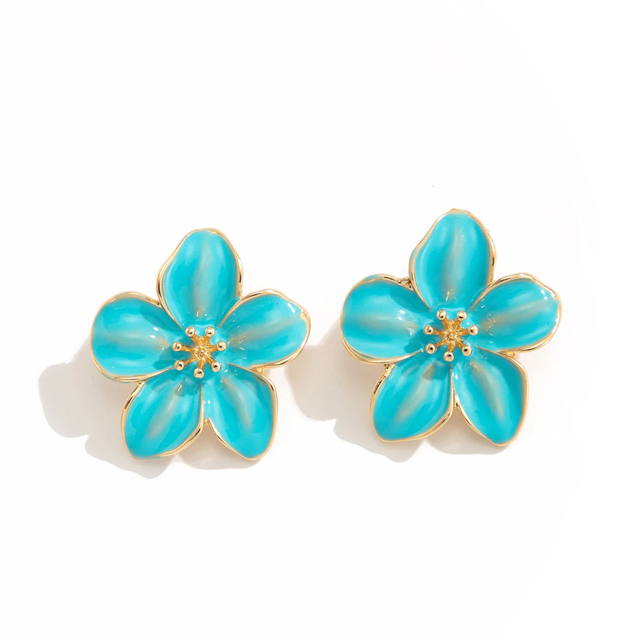 Enamel Petal Flower Stud Earrings Jewelry