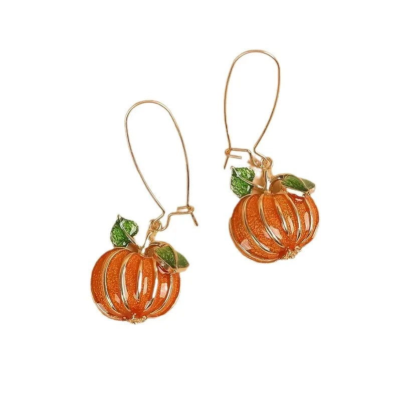 1 Pair Thanksgiving Party Orange Pumpkin Long Earring Women Delicate Oil Drop Fashion Halloween Dangle Earring Jewelry - Charlie Dolly