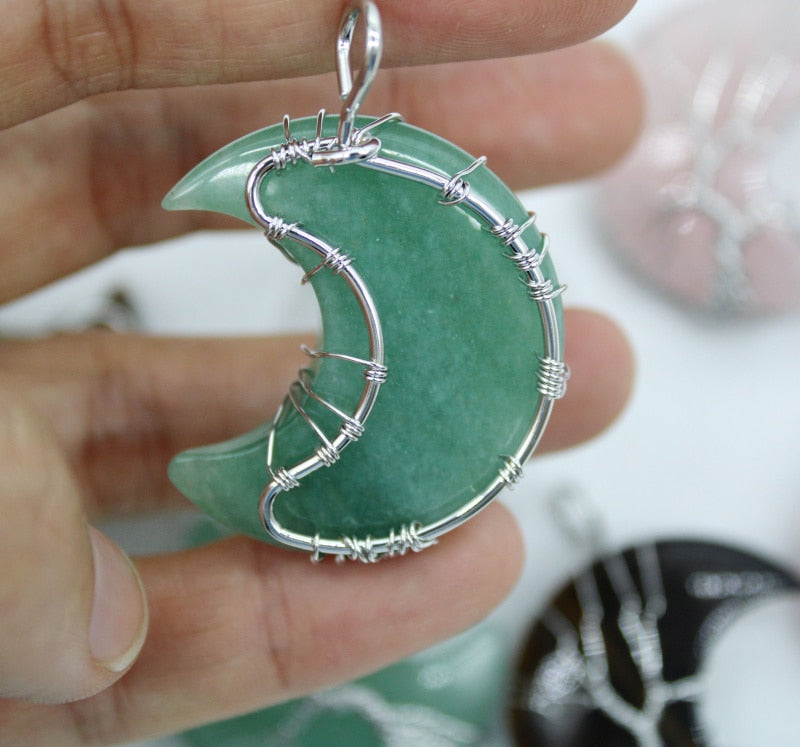 7 Chakras Tree of Life Necklace Wire Wrap Crescent Moons Amethyst Crystal Pendants Quartz Natural Stone Agates Aventurine Make