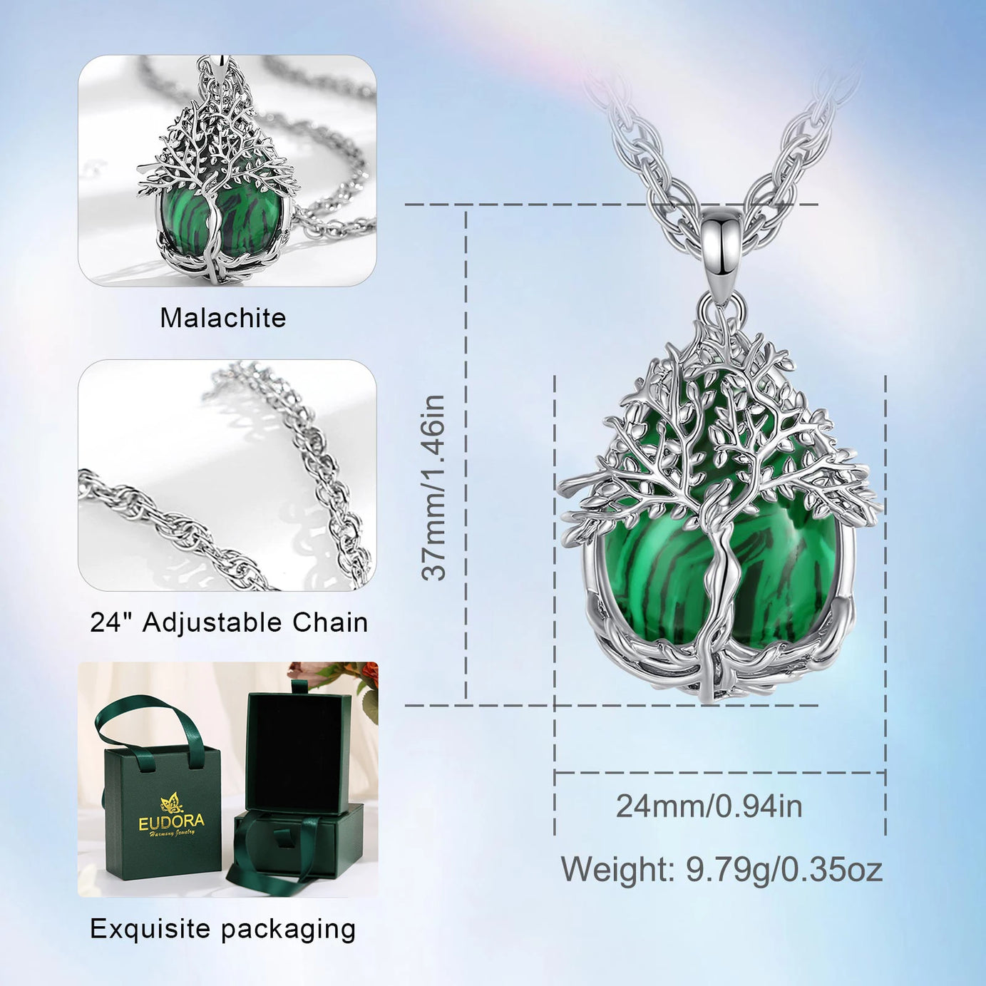 Tree of Life Multi-Crystal Pendant Necklace, Obsidian Amethyst Turquoise Healing Amulet