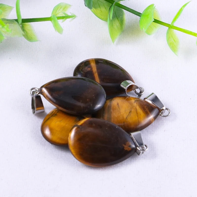 50pcs Natural Stone Waterdrop Pendants Crystal Amethysts Lapis Lazuli Healing Charms Tear Beads For Jewelry Making Earring Gems