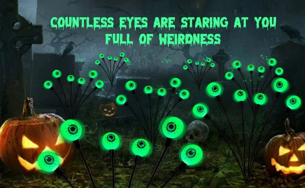 2024 Halloween Outdoor Solar Powered Scary Eyeball Lights Led Green Eyeball Blinking Firefly Lights Waterproof Solar Path Lights - Charlie Dolly