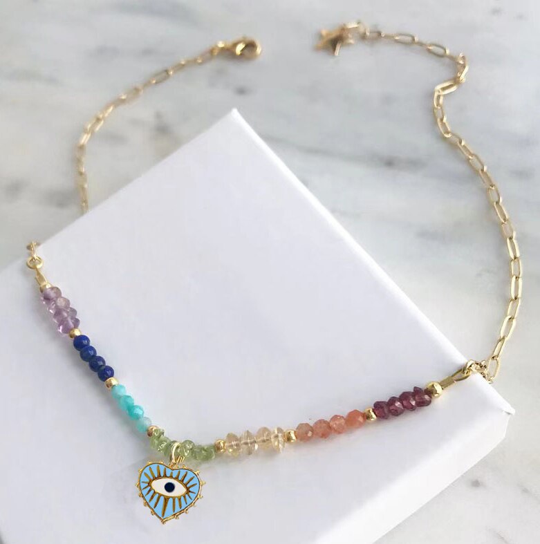 Exquisite Gold-color Eye Pendant Necklace Trend Beaded Streetwear Jewelry New Year Gifts For Women Multiple Color Options Choker - Charlie Dolly