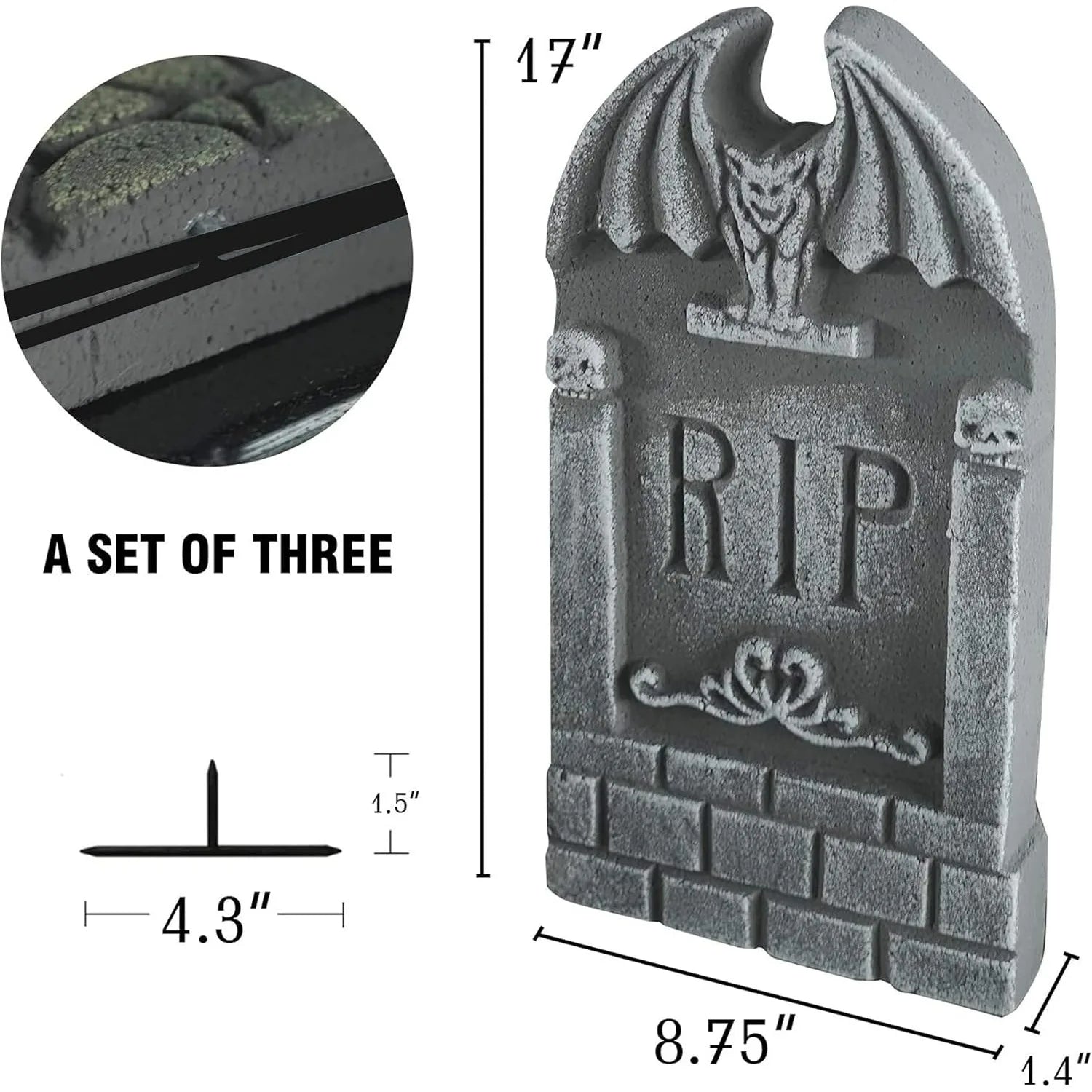 Halloween Foam Tombstones, 6 Pack 17" Headstone Decorations for Halloween Graveyard, Yard, Garden, Outdoor Tombstone Decorations - Charlie Dolly
