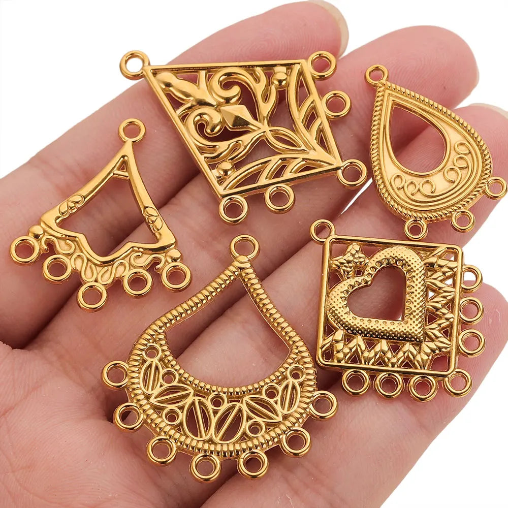 5pcs Stainless Steel Earring Connector Charms Boho Gold Hollow Pendants for Women DIY Jewelry Earring Necklace Making Wholesale