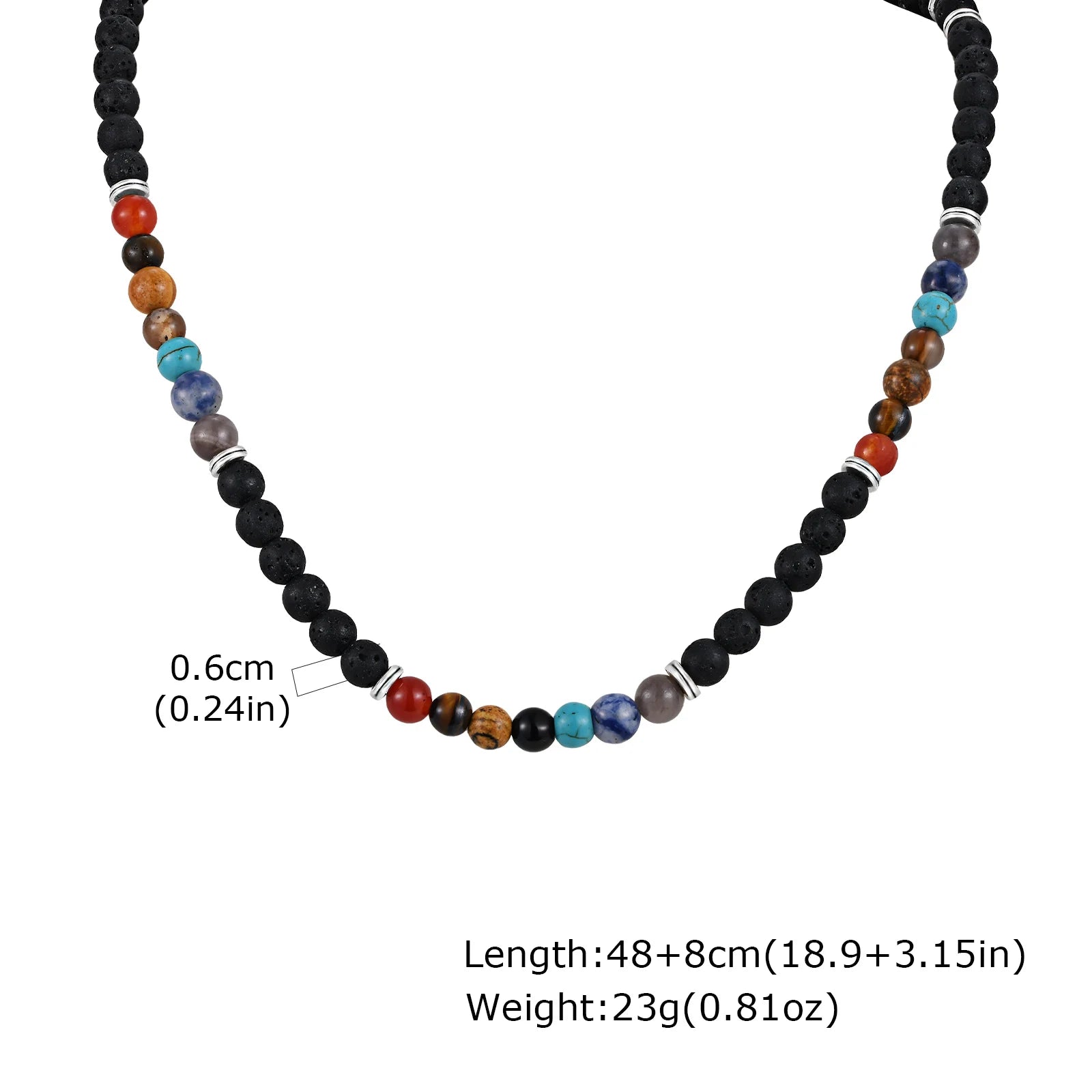 Vnox Natural Stone Beaded Necklace for Men Women, Black Onyx Turquoise 45-50cm Adjustable Chain Boho Trendy Jewelry Gifts Unisex