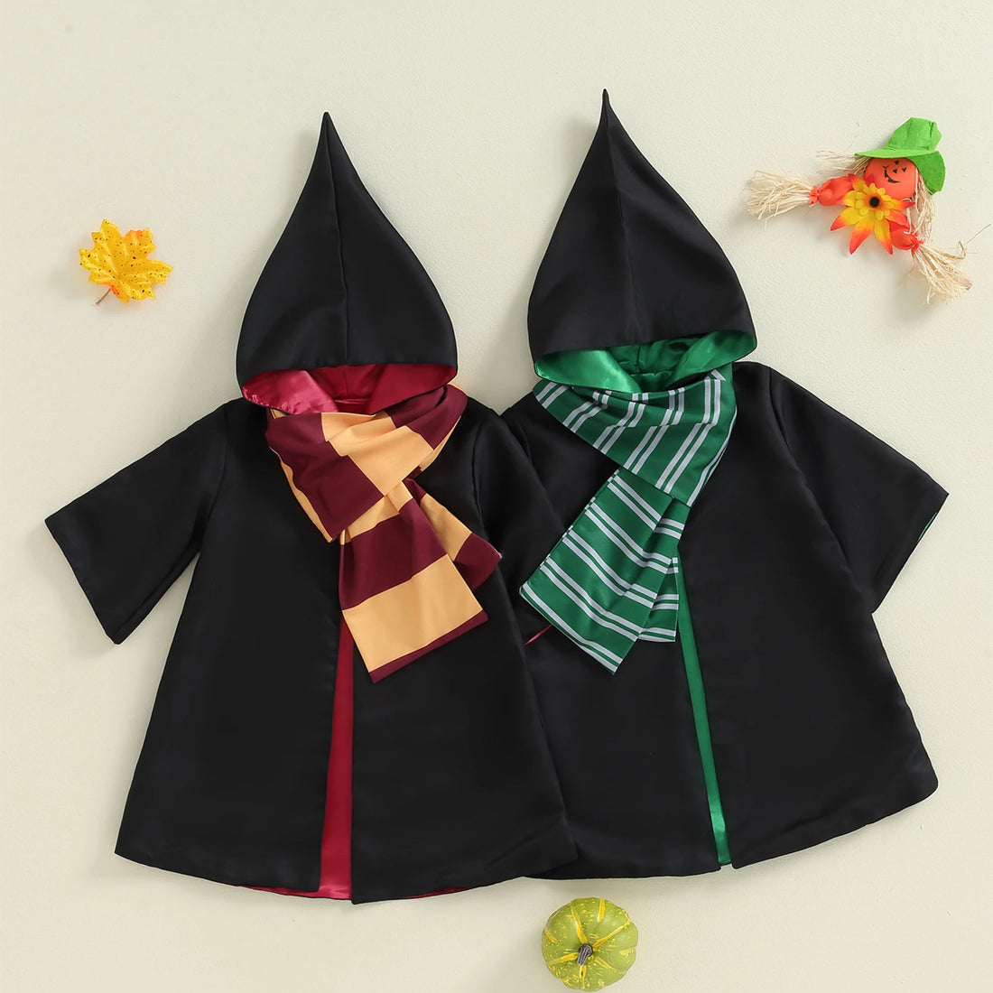 2024-07-09 Lioraitiin Kid Halloween Witch Costume Long Sleeve Hood Wizard Cloak with Scarf 2 Pcs Cosplay Clothes Set - Charlie Dolly