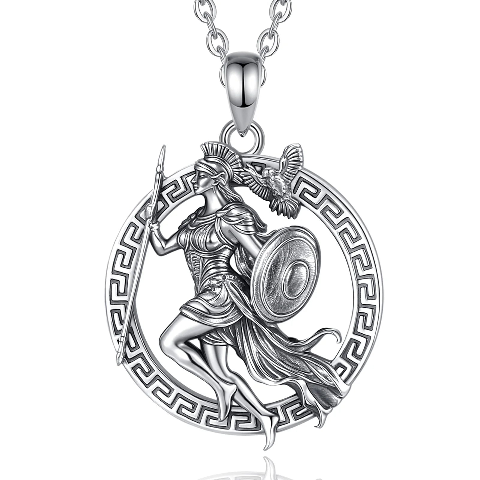 AEONSLOVE 925 Sterling Silver Athena Greek Goddess of War Pendant Vintage Owl Necklace Amulet Mythology Jewelry for Men Women