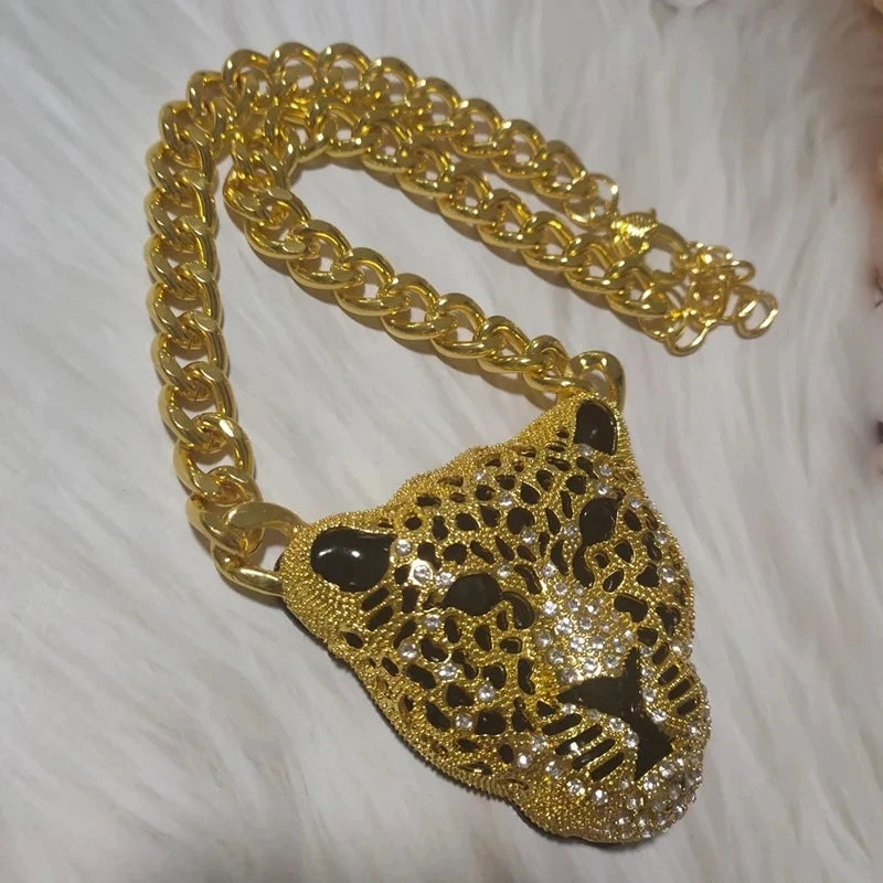 Halloween Leopard Head Iced Out Pendant Necklace For Women Hip Hop Jewelry Mens Cuban Link Chain Gothi Trend Jewelry Gift - Charlie Dolly