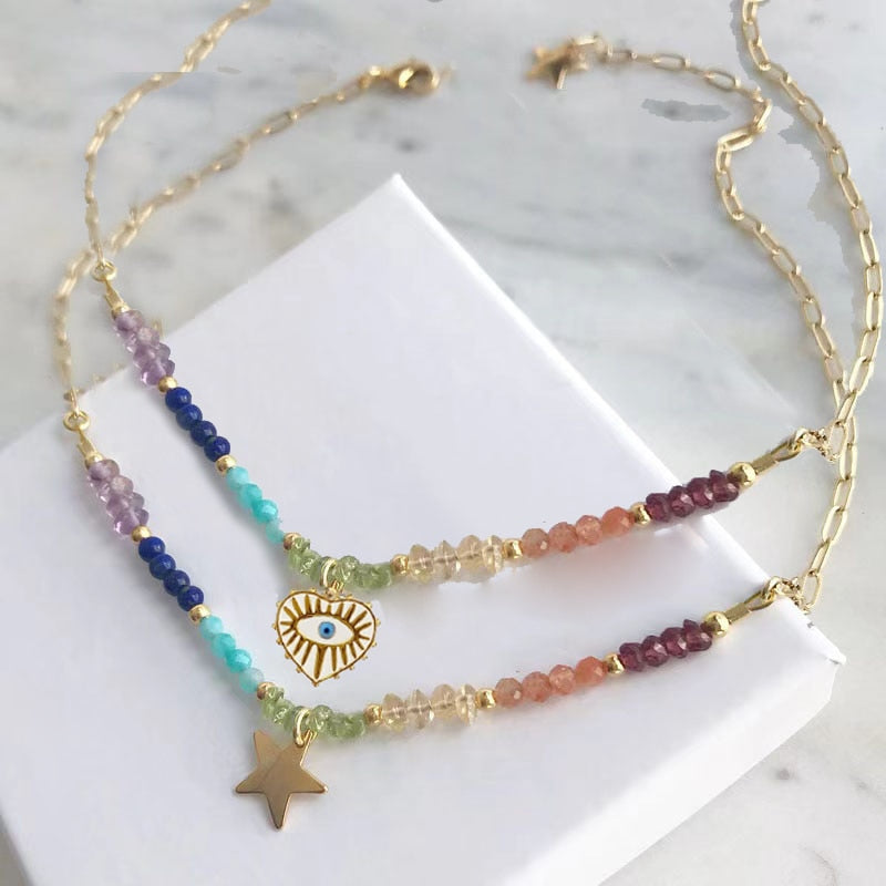 Exquisite Gold-color Eye Pendant Necklace Trend Beaded Streetwear Jewelry New Year Gifts For Women Multiple Color Options Choker - Charlie Dolly