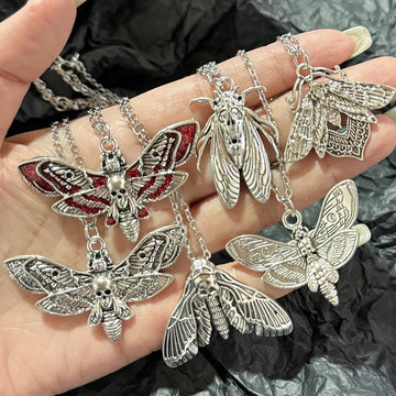 Vintage Moth necklace Gothic jewelry witch accessories Insects butterfly Pagan Moon Phase Moth Pendant jewelry