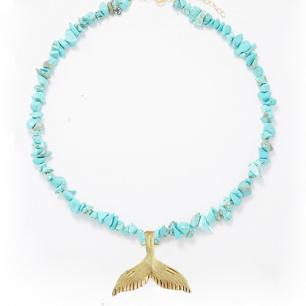 Handmade Geometric turquoise shell Irregular Natural Stone Necklace for Women Beaded Chain Chokers Wholesale Jewelry Bijoux - Charlie Dolly