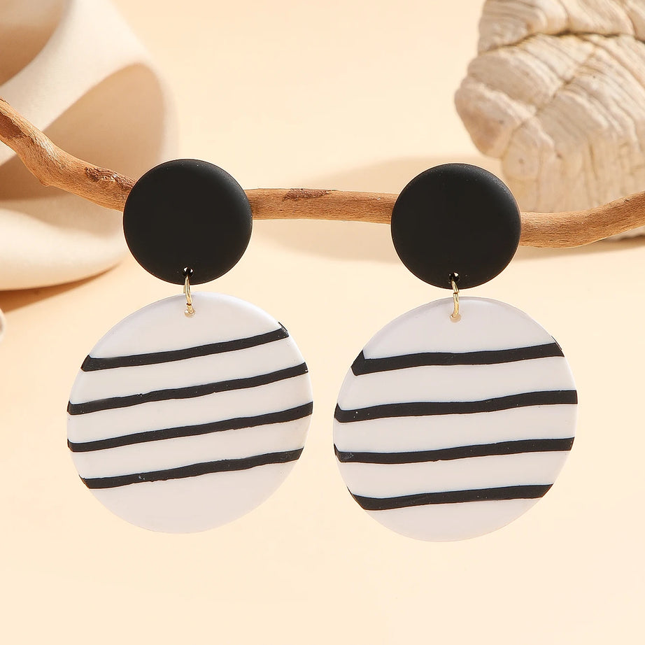 Striped Polymer Clay Rainbow Dangle Earrings Jewelry