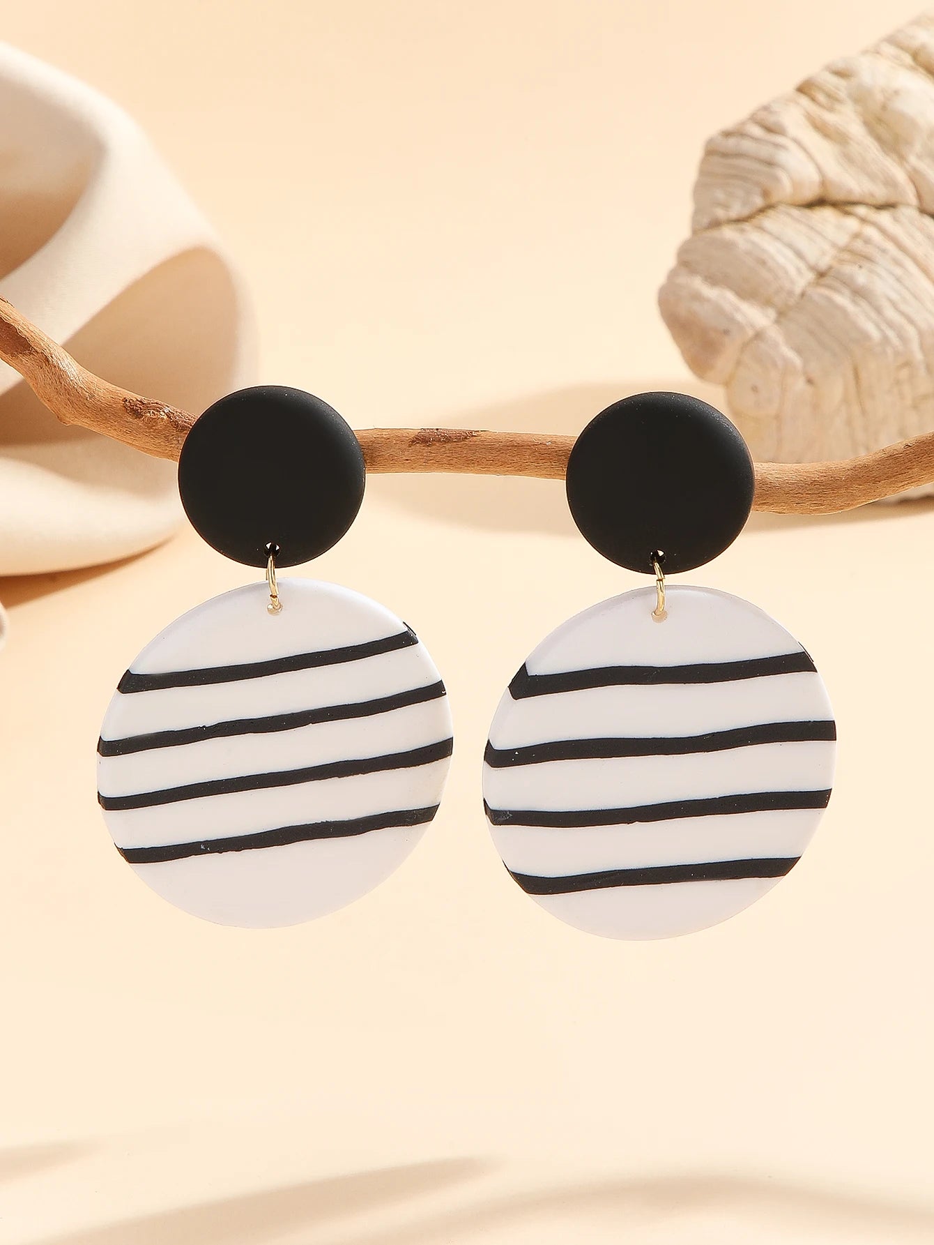 Boho Dangle Earrings Lightweight Polymer Clay Women's Black White Stripe round Confetti Donut Square Rainbow Wave Yellow